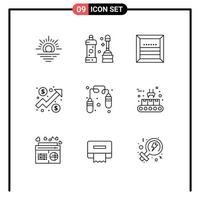 Set of 9 Modern UI Icons Symbols Signs for fitness graph cargo dollar analysis Editable Vector Design Elements