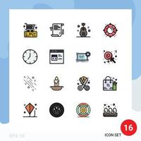 Pictogram Set of 16 Simple Flat Color Filled Lines of rescue emergency online buoy instrument Editable Creative Vector Design Elements