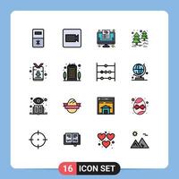 Universal Icon Symbols Group of 16 Modern Flat Color Filled Lines of reporter journalist list id tree Editable Creative Vector Design Elements