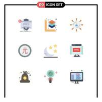 Modern Set of 9 Flat Colors Pictograph of value currency internet coin seo Editable Vector Design Elements