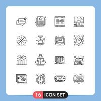 Set of 16 Commercial Outlines pack for backetball panel link control cabin Editable Vector Design Elements