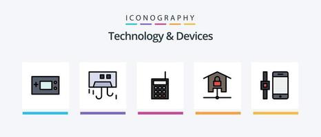 Devices Line Filled 5 Icon Pack Including control. projector. technology. products. devices. Creative Icons Design vector