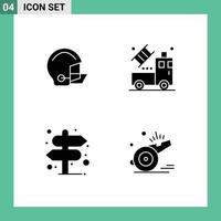 Editable Vector Line Pack of 4 Simple Solid Glyphs of american direction helmet truck pointer Editable Vector Design Elements