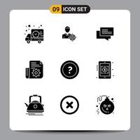 9 Thematic Vector Solid Glyphs and Editable Symbols of ask tools chat setting document Editable Vector Design Elements