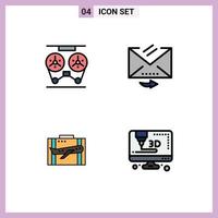 4 User Interface Filledline Flat Color Pack of modern Signs and Symbols of audio travel recorder email business Editable Vector Design Elements