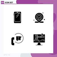 Group of 4 Modern Solid Glyphs Set for phone contact huawei location phone Editable Vector Design Elements