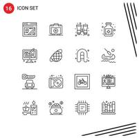 Modern Set of 16 Outlines Pictograph of modeling creative binocular medical antidote Editable Vector Design Elements