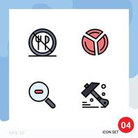 Modern Set of 4 Filledline Flat Colors and symbols such as eating research no pie chart construction Editable Vector Design Elements