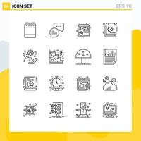 16 iconos creativos, signos y símbolos modernos de configuración, archivo manual, engranaje, vector, elementos de diseño vectorial editables vector