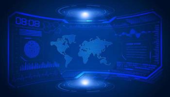 Modern HUD Technology Screen Background with Blue World Map vector