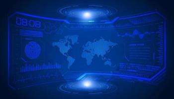 Modern HUD Technology Screen Background with Blue World Map vector