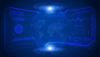 Modern HUD Technology Screen Background with Blue World Map vector