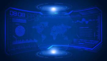 Modern HUD Technology Screen Background with Blue World Map vector