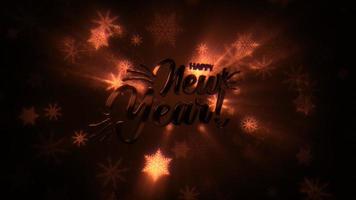 Happy New Year golden effect text with gold snowflakes video