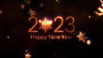 2023 Happy New Year golden text with snowflakes video