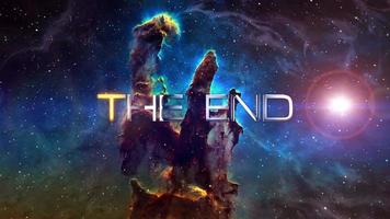 The End golden text with galaxy space video