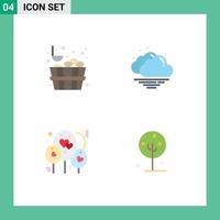 Mobile Interface Flat Icon Set of 4 Pictograms of bucket blooming cloud balloon lotus Editable Vector Design Elements
