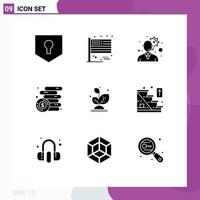 Set of 9 Modern UI Icons Symbols Signs for growth plant customer service coins income Editable Vector Design Elements