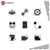 User Interface Pack of 9 Basic Solid Glyphs of device sale industrial ribbon black friday Editable Vector Design Elements