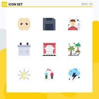 9 Flat Color concept for Websites Mobile and Apps stage curtain floppy battery microphone Editable Vector Design Elements