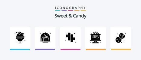 Sweet And Candy Glyph 5 Icon Pack Including bake. food. dessert. dessert. marshmallow. Creative Icons Design vector