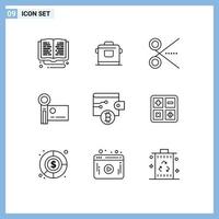 Set of 9 Vector Outlines on Grid for recording digital camera hotel camcorder tool Editable Vector Design Elements