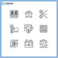 Set of 9 Vector Outlines on Grid for recording digital camera hotel camcorder tool Editable Vector Design Elements