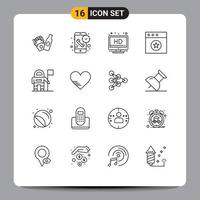 16 Universal Outline Signs Symbols of heart exploration hd astronaut favorite Editable Vector Design Elements