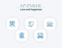 diseño de iconos del paquete 5 de iconos azules de amor. corazón. amar. químico. inteligencia. cerebro vector