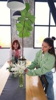 Young women make arrangements with plants video