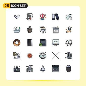 25 User Interface Filled line Flat Color Pack of modern Signs and Symbols of pollution gas message bottle lamp Editable Vector Design Elements