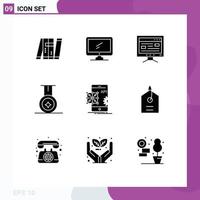 Set of 9 Modern UI Icons Symbols Signs for application sport imac medal study Editable Vector Design Elements