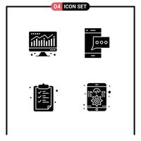 4 Thematic Vector Solid Glyphs and Editable Symbols of computer clipboard contact phone education Editable Vector Design Elements