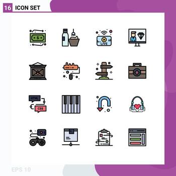Set of 16 Modern UI Icons Symbols Signs for fire programmer utube development coding Editable Creative Vector Design Elements