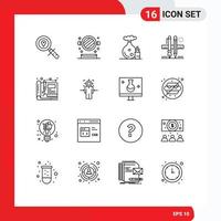 Mobile Interface Outline Set of 16 Pictograms of blueprint scale aroma pencil stationary Editable Vector Design Elements