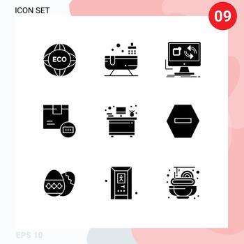 Mobile Interface Solid Glyph Set of 9 Pictograms of shipping code water barcode install Editable Vector Design Elements