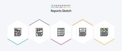 Reports Sketch 25 FilledLine icon pack including page. data. paper. page. document vector