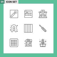 Modern Set of 9 Outlines and symbols such as screw grid building travel inflatable boat Editable Vector Design Elements