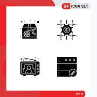 Set of 4 Modern UI Icons Symbols Signs for marketing tv setting line database Editable Vector Design Elements