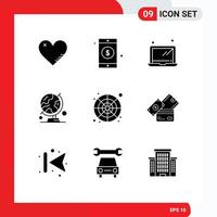 Modern Set of 9 Solid Glyphs and symbols such as color catalog table globe computer trip world Editable Vector Design Elements