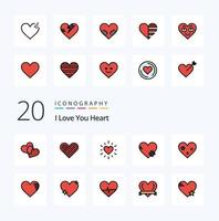 paquete de iconos de color lleno de 20 líneas de corazón como me gusta corazón cuidado corazón agregar vector