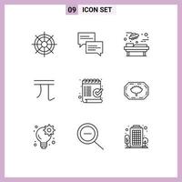 Universal Icon Symbols Group of 9 Modern Outlines of check money hospital dollar new taiwan doll Editable Vector Design Elements