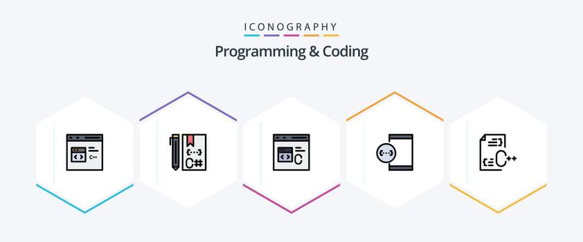 Programming And Coding 25 FilledLine icon pack including . . development. file. develop vector