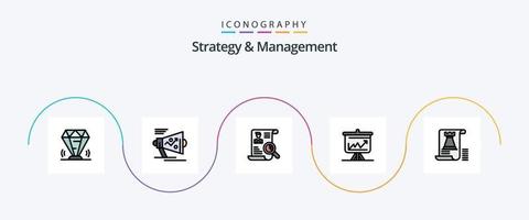 la línea de estrategia y gestión llenó el paquete de iconos planos 5 que incluye análisis. grafico. estrategia. búsqueda. CV vector