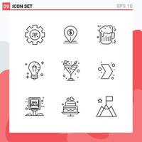 Modern Set of 9 Outlines and symbols such as light idea bank bulb food Editable Vector Design Elements