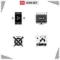 Stock Vector Icon Pack of 4 Line Signs and Symbols for amplifier sale speaker bids education Editable Vector Design Elements