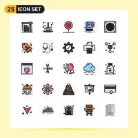 Pack of 25 Modern Filled line Flat Colors Signs and Symbols for Web Print Media such as notice book scoop kitchen fast food Editable Vector Design Elements