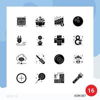 Pictogram Set of 16 Simple Solid Glyphs of power supply energy medical electrical bowling Editable Vector Design Elements