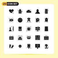 Pack of 25 creative Solid Glyphs of sheets data military mosque historical building Editable Vector Design Elements