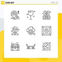 Modern Set of 9 Outlines Pictograph of computing setting park gear female student Editable Vector Design Elements